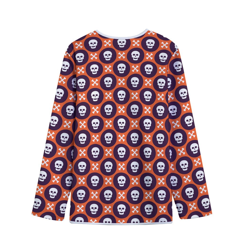 Halloween Skull And Bone Pattern Print Long Sleeve Short Coat