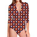 Halloween Skull And Bone Pattern Print Long Sleeve Swimsuit