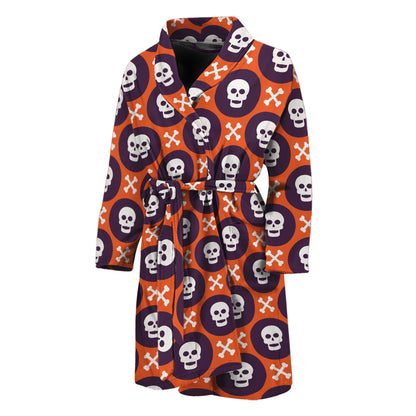 Halloween Skull And Bone Pattern Print Men's Bathrobe