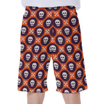 Halloween Skull And Bone Pattern Print Men's Beach Shorts