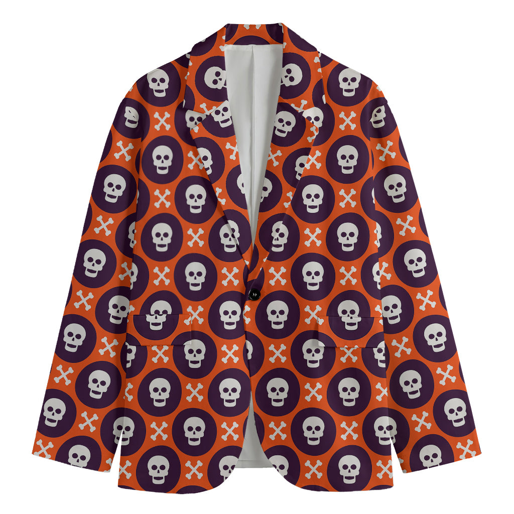 Halloween Skull And Bone Pattern Print Men's Cotton Blazer
