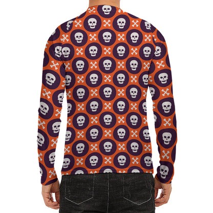 Halloween Skull And Bone Pattern Print Men's Long Sleeve Rash Guard