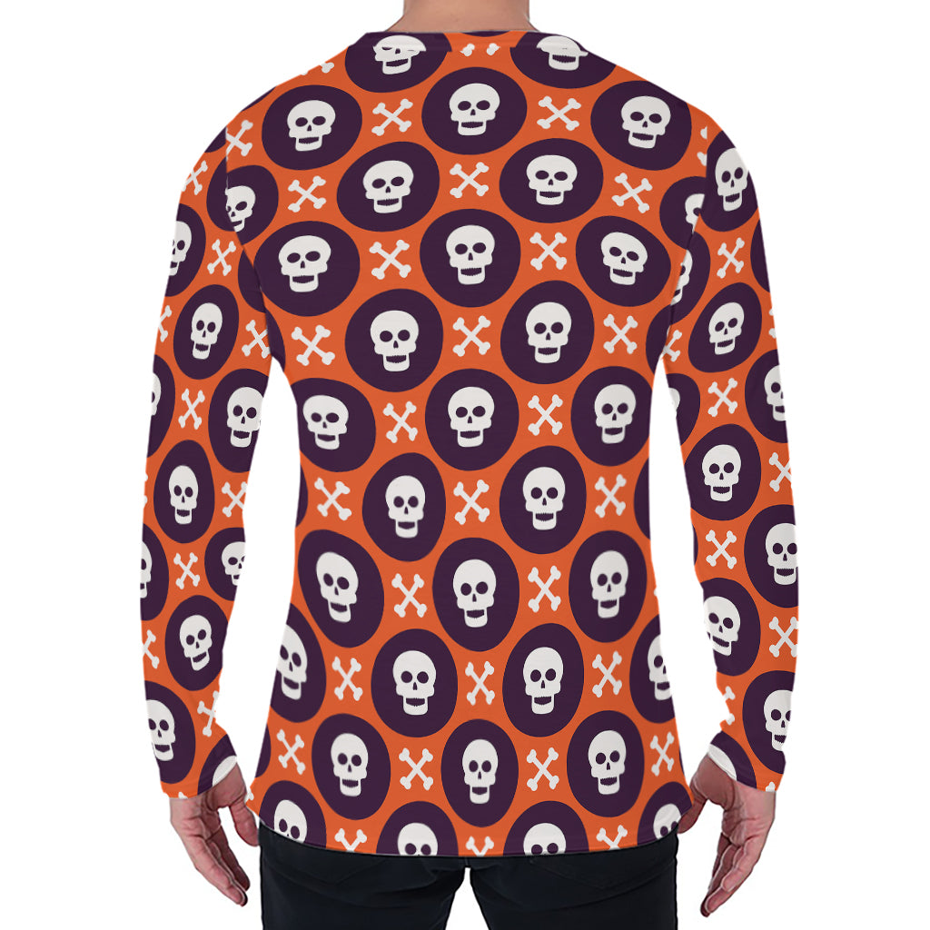 Halloween Skull And Bone Pattern Print Men's Long Sleeve T-Shirt
