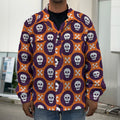 Halloween Skull And Bone Pattern Print Men's Shirt Jacket