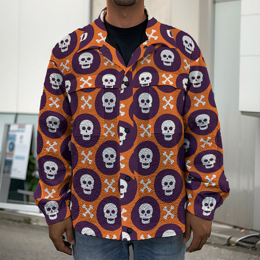 Halloween Skull And Bone Pattern Print Men's Shirt Jacket