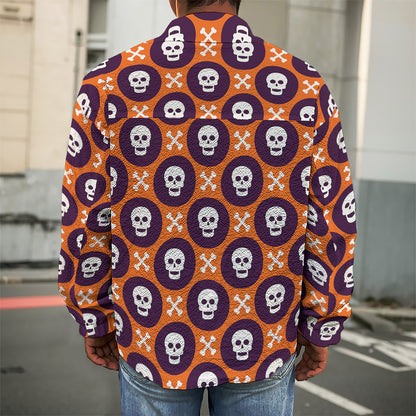Halloween Skull And Bone Pattern Print Men's Shirt Jacket