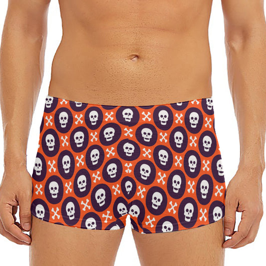 Halloween Skull And Bone Pattern Print Men's Short Boxer Briefs