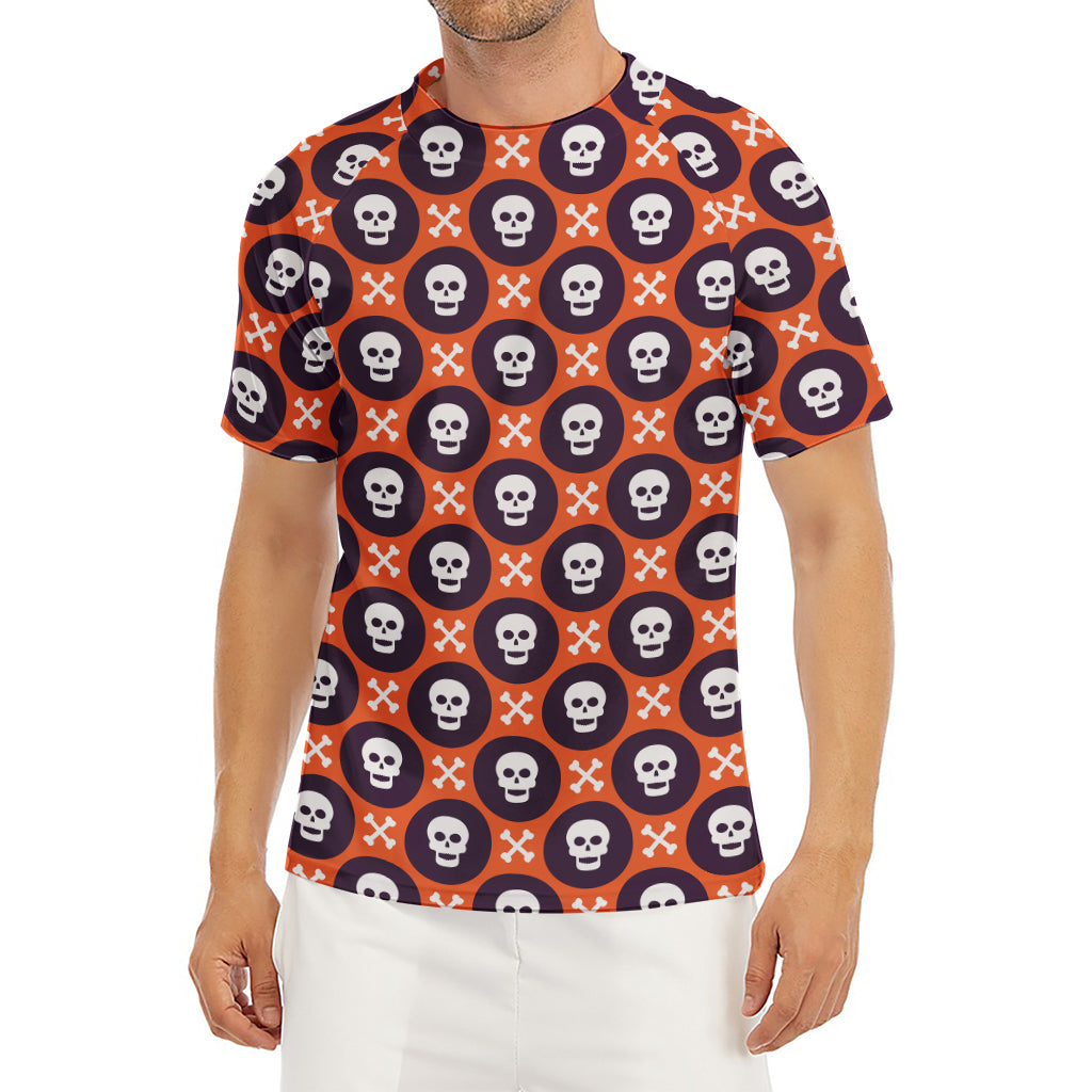 Halloween Skull And Bone Pattern Print Men's Short Sleeve Rash Guard