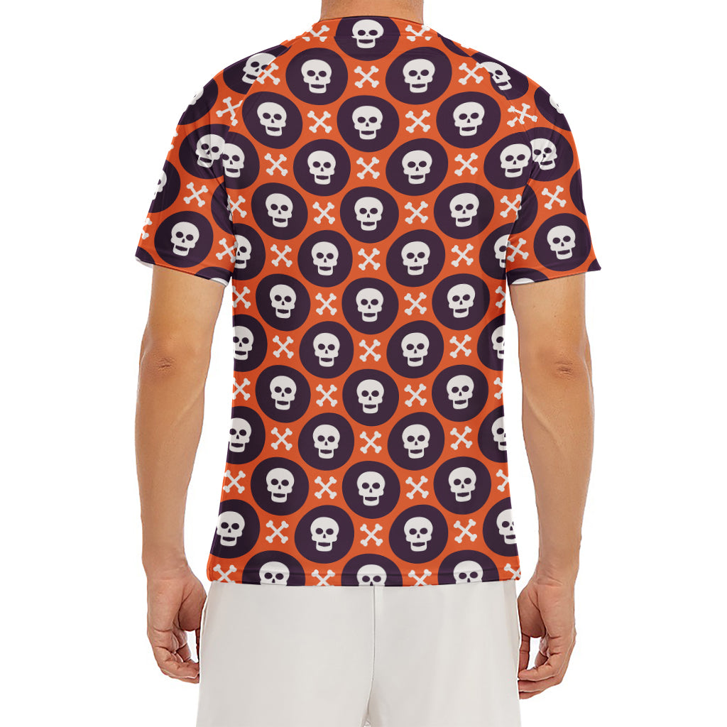 Halloween Skull And Bone Pattern Print Men's Short Sleeve Rash Guard