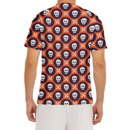 Halloween Skull And Bone Pattern Print Men's Short Sleeve Rash Guard