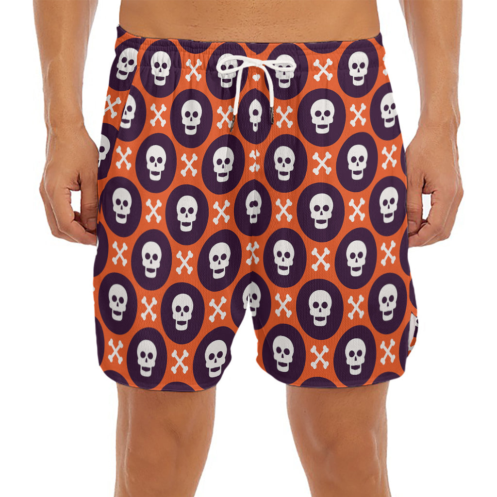 Halloween Skull And Bone Pattern Print Men's Split Running Shorts