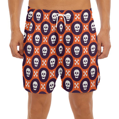 Halloween Skull And Bone Pattern Print Men's Split Running Shorts