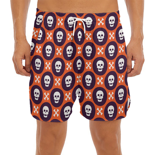 Halloween Skull And Bone Pattern Print Men's Split Running Shorts