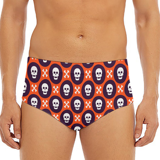 Halloween Skull And Bone Pattern Print Men's Triangle Swim Briefs