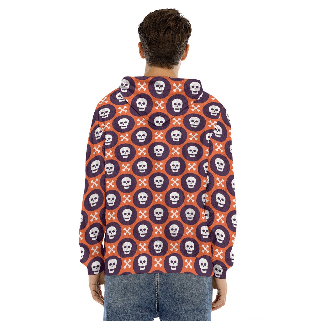 Halloween Skull And Bone Pattern Print Men's Velvet Pullover Hoodie