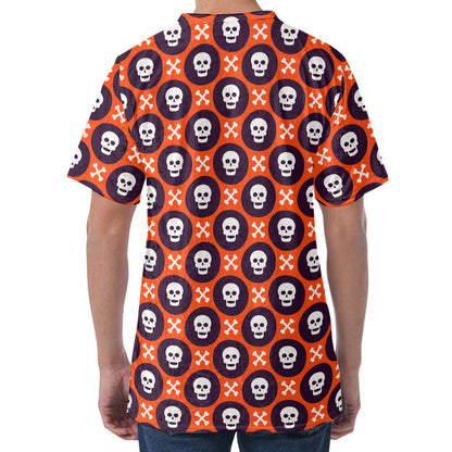 Halloween Skull And Bone Pattern Print Men's Velvet T-Shirt