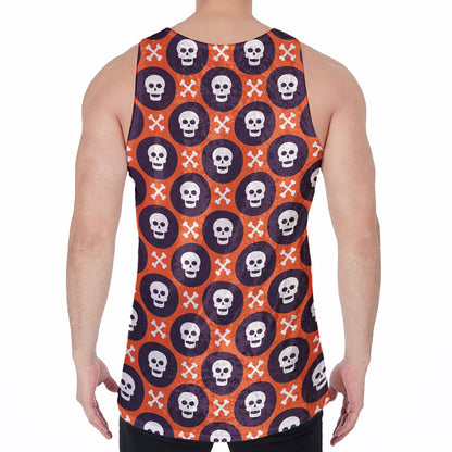 Halloween Skull And Bone Pattern Print Men's Velvet Tank Top