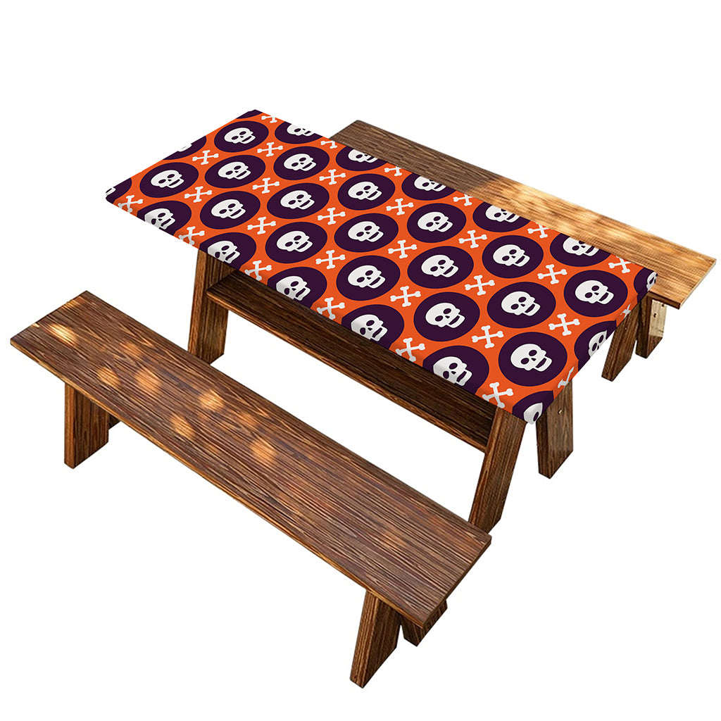 Halloween Skull And Bone Pattern Print Picnic Table Cover