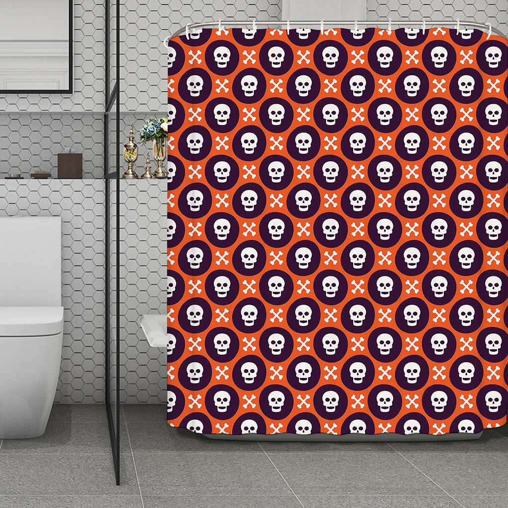 Halloween Skull And Bone Pattern Print Polyester Shower Curtain
