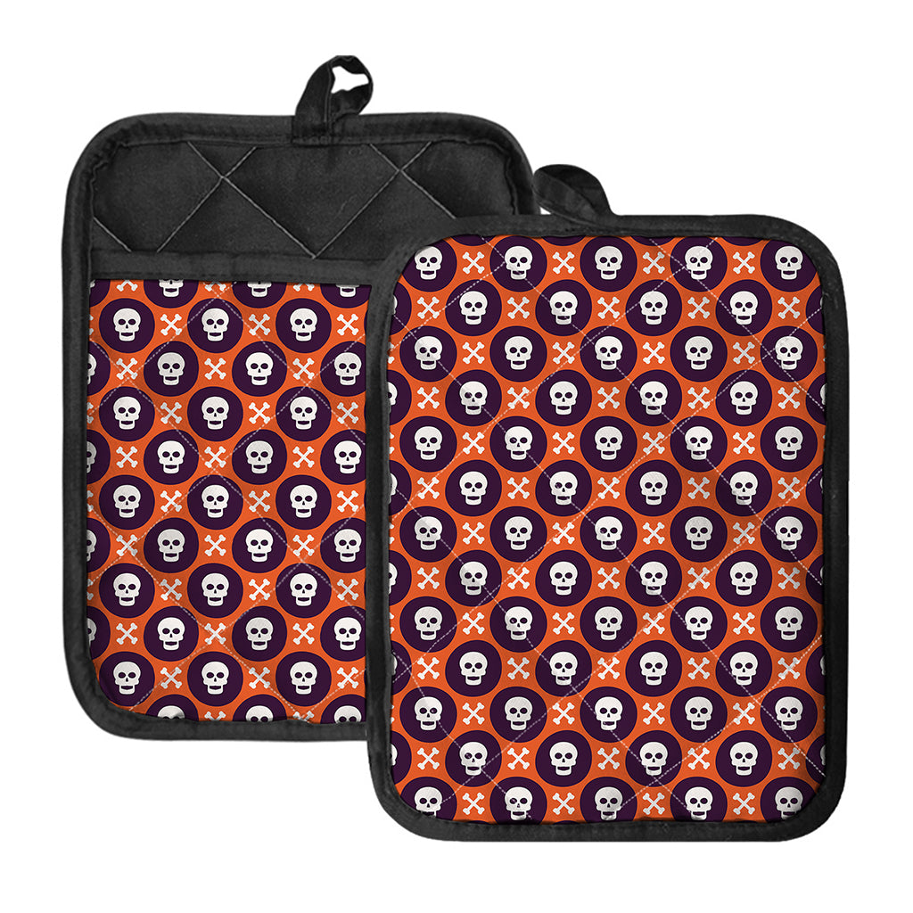 Halloween Skull And Bone Pattern Print Pot Holders With Pocket