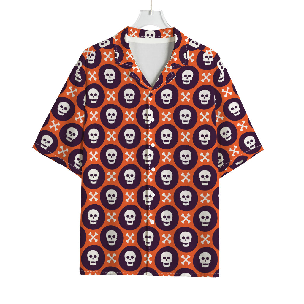 Halloween Skull And Bone Pattern Print Rayon Hawaiian Shirt