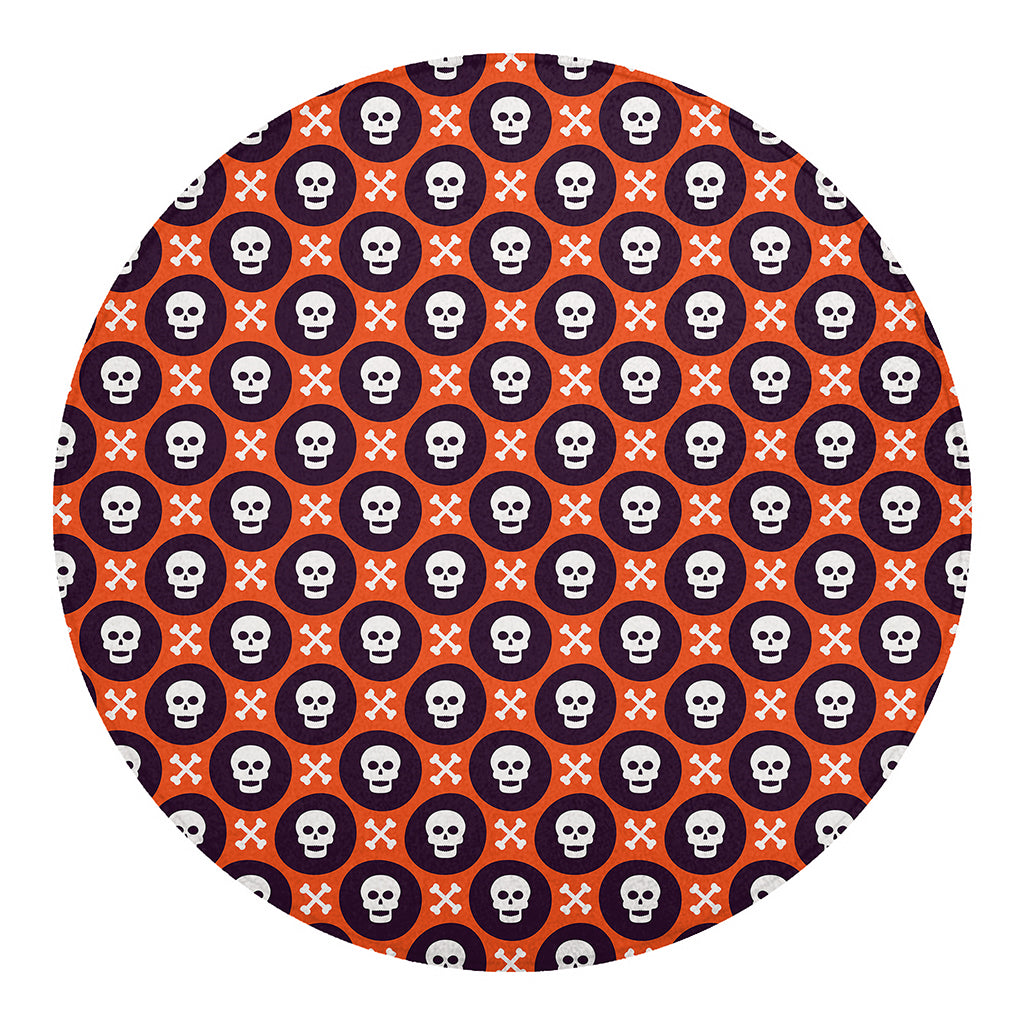 Halloween Skull And Bone Pattern Print Round Blanket