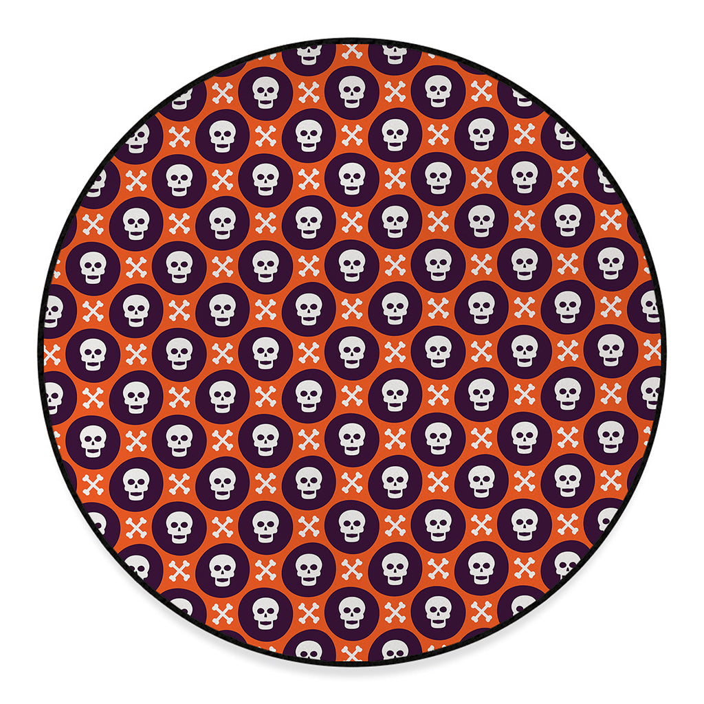 Halloween Skull And Bone Pattern Print Round Floor Mat