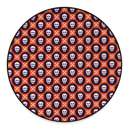 Halloween Skull And Bone Pattern Print Round Floor Mat