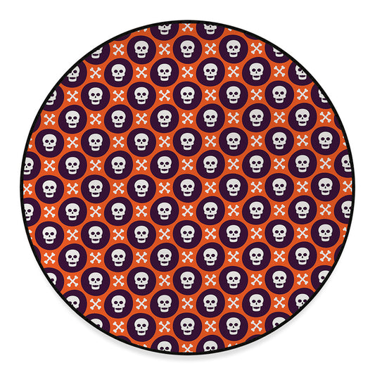 Halloween Skull And Bone Pattern Print Round Floor Mat