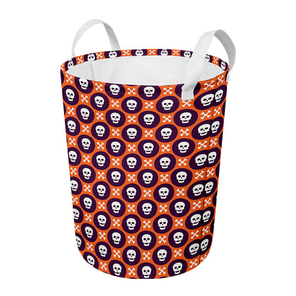 Halloween Skull And Bone Pattern Print Round Laundry Basket