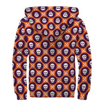 Halloween Skull And Bone Pattern Print Sherpa Lined Zip Up Hoodie