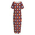 Halloween Skull And Bone Pattern Print Short Sleeve Long Nightdress