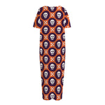 Halloween Skull And Bone Pattern Print Short Sleeve Long Nightdress