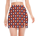 Halloween Skull And Bone Pattern Print Side Slit Mini Skirt