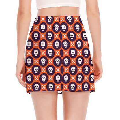 Halloween Skull And Bone Pattern Print Side Slit Mini Skirt
