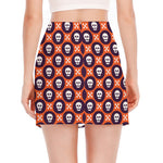 Halloween Skull And Bone Pattern Print Side Slit Mini Skirt