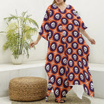 Halloween Skull And Bone Pattern Print Silk V-Neck Kaftan Dress