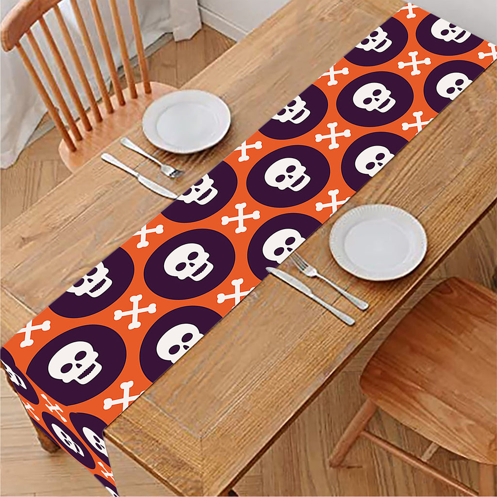 Halloween Skull And Bone Pattern Print Table Runner