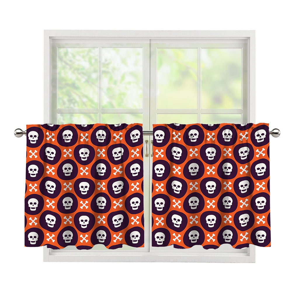 Halloween Skull And Bone Pattern Print Tier Curtains
