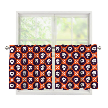 Halloween Skull And Bone Pattern Print Tier Curtains