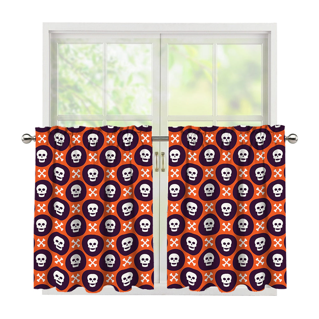 Halloween Skull And Bone Pattern Print Tier Curtains