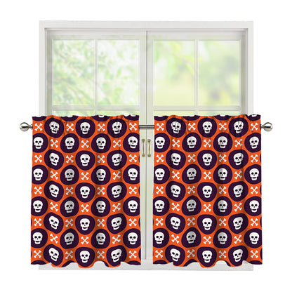 Halloween Skull And Bone Pattern Print Tier Curtains