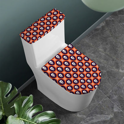 Halloween Skull And Bone Pattern Print Toilet Lid And Tank Cover Set