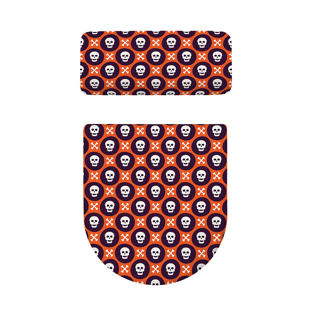 Halloween Skull And Bone Pattern Print Toilet Lid And Tank Cover Set