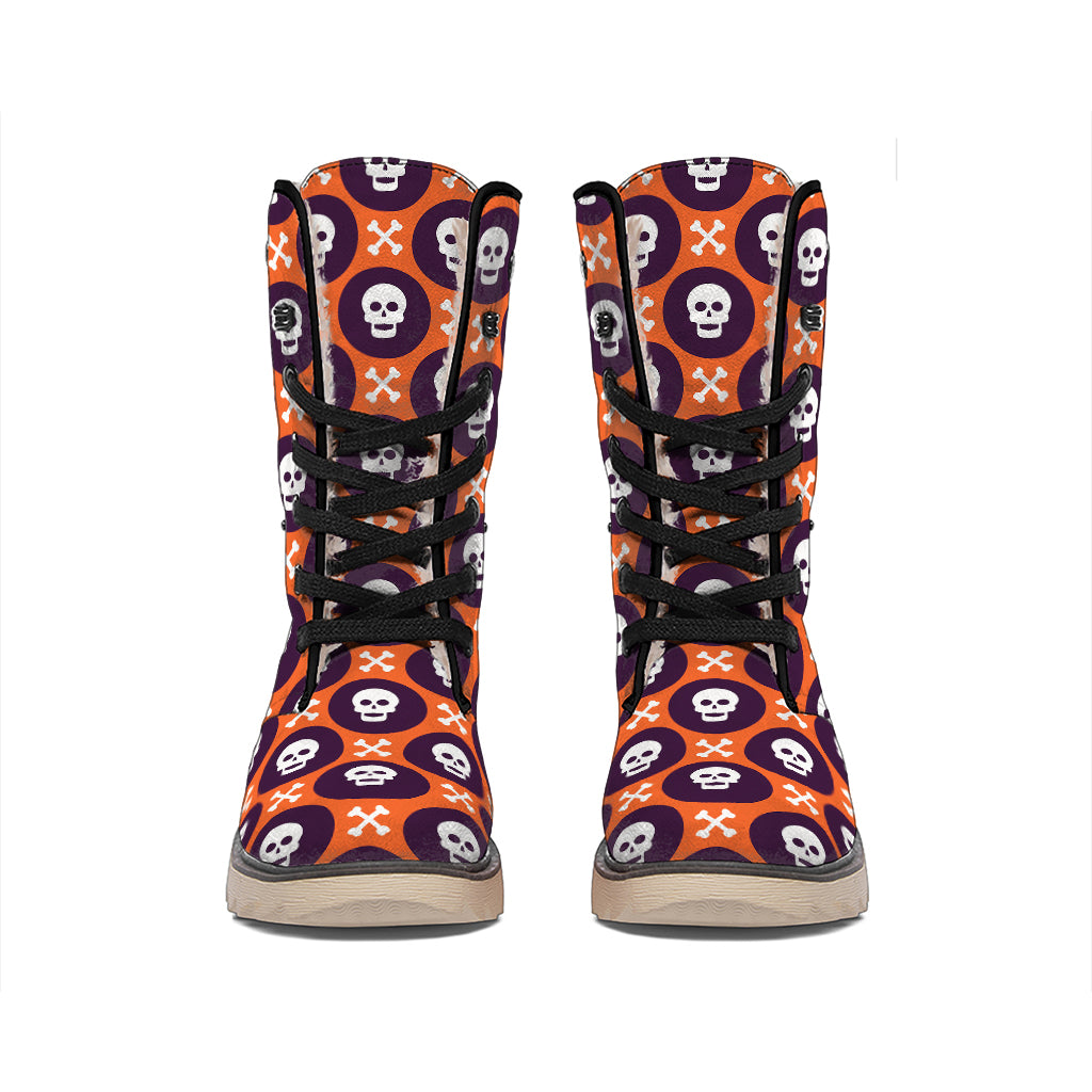 Halloween Skull And Bone Pattern Print Winter Boots
