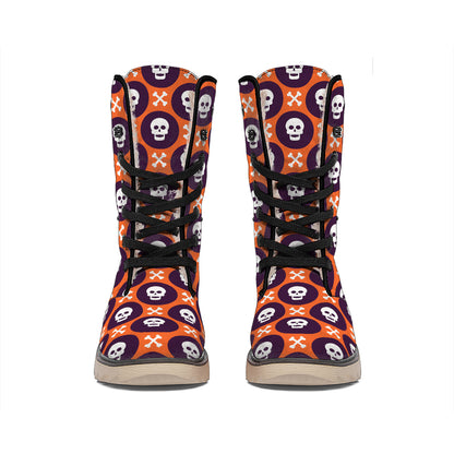 Halloween Skull And Bone Pattern Print Winter Boots