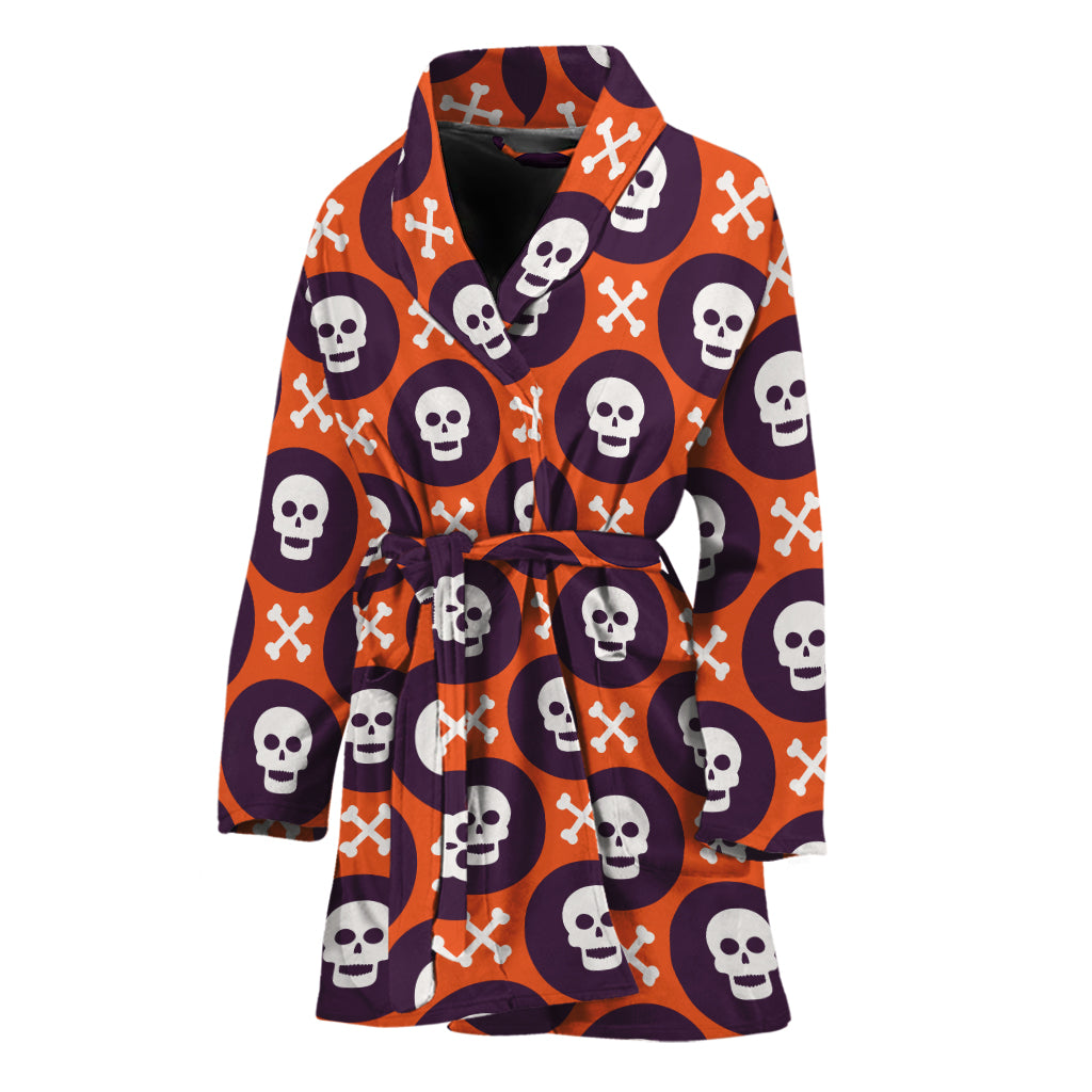 Halloween Skull And Bone Pattern Print Women's Bathrobe