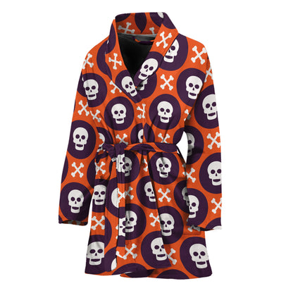Halloween Skull And Bone Pattern Print Women's Bathrobe