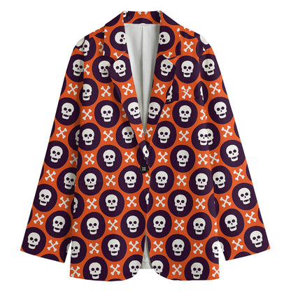 Halloween Skull And Bone Pattern Print Women's Blazer