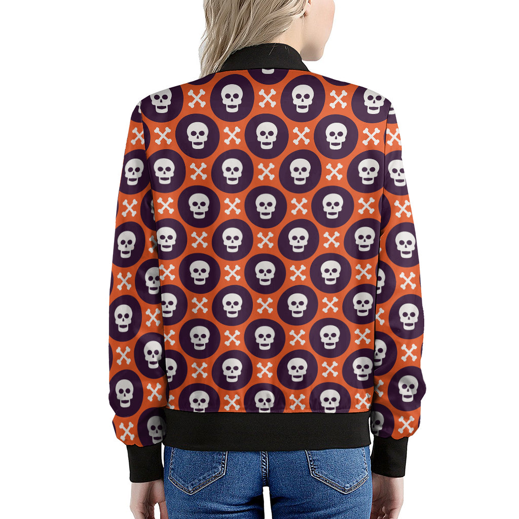 Halloween Skull And Bone Pattern Print Women's Bomber Jacket